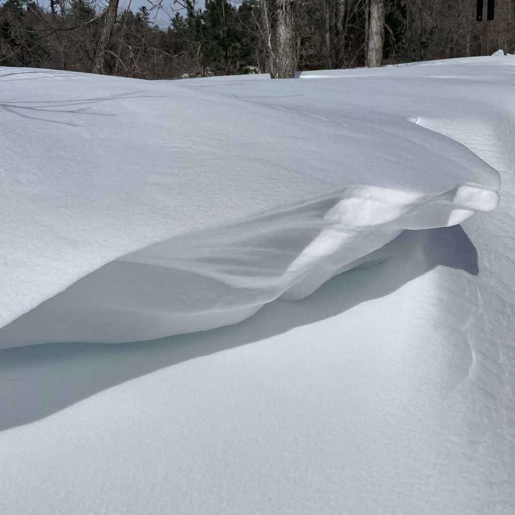 A snow shelf in Gatineau, Quebec on the Jack Pine Trail