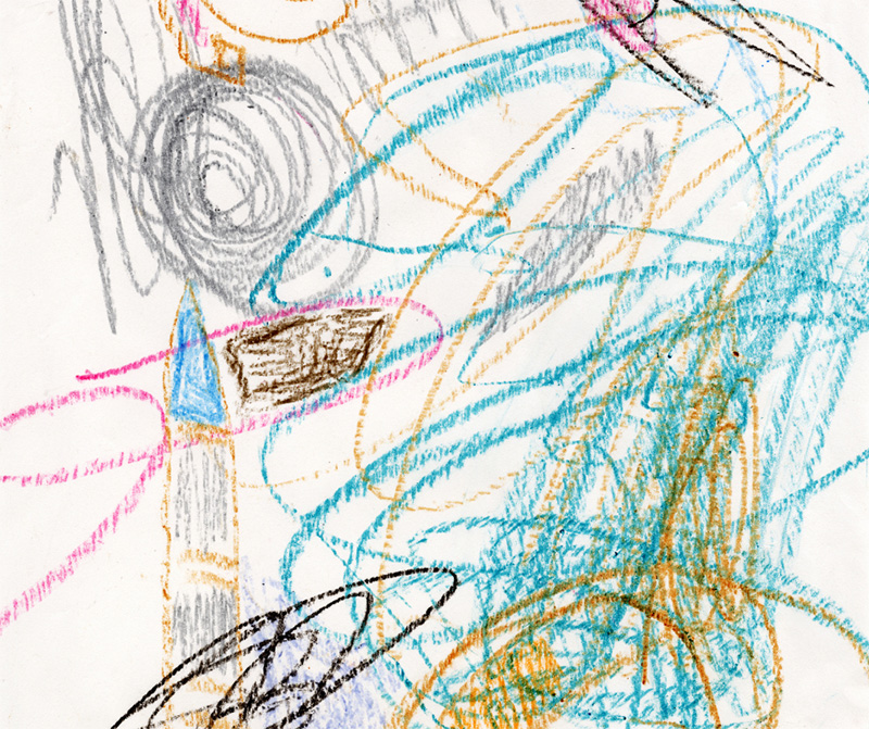 A crayon scribbled picture, likely made by a child